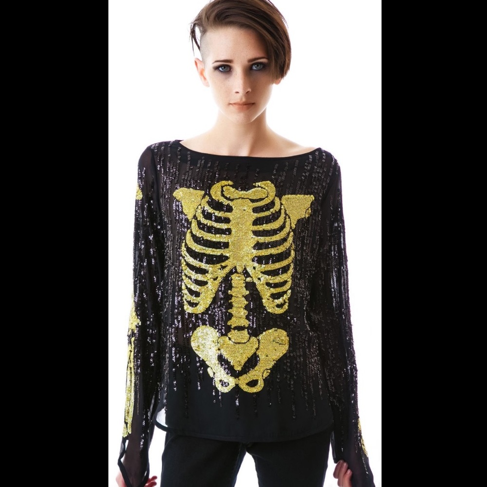 Wildfox sequin Boasts a Spooky Skeleton Sz S